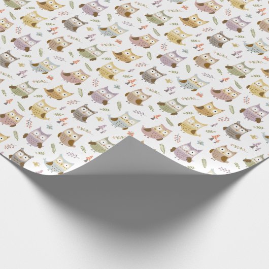Woodland Owl Pattern, Kinder White Cadeaupapier (Hoek)