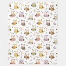 Woodland Owl Pattern, Kinder White Fleece Deken