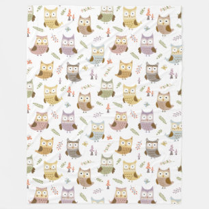 Woodland Owl Pattern, Kinder White Fleece Deken