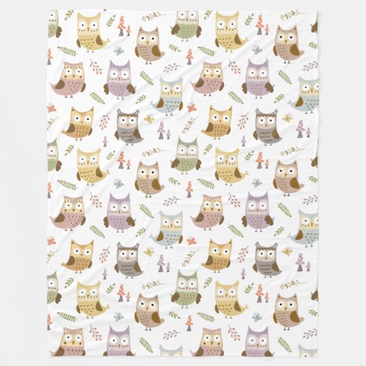 Woodland Owl Pattern, Kinder White Fleece Deken (Voorkant)