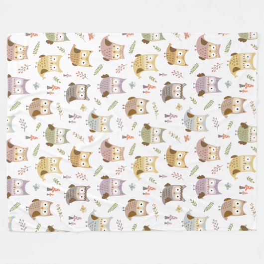 Woodland Owl Pattern, Kinder White Fleece Deken (Voorkant (Horizontaal))