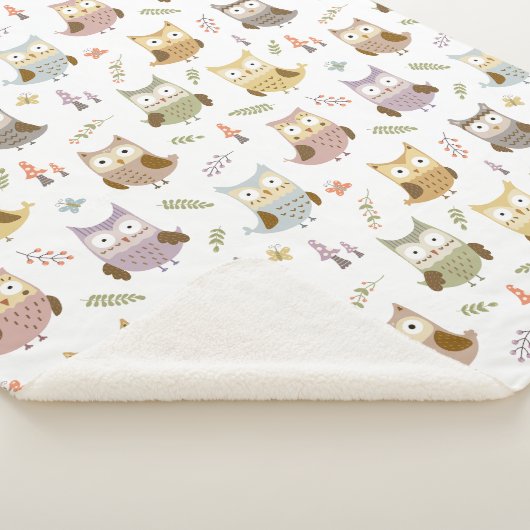 Woodland Owl Pattern, Kinder White Sherpa Deken (3/4)
