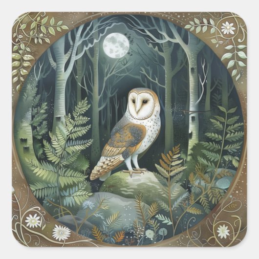Woodland Owl Vierkante Sticker (Voorkant)