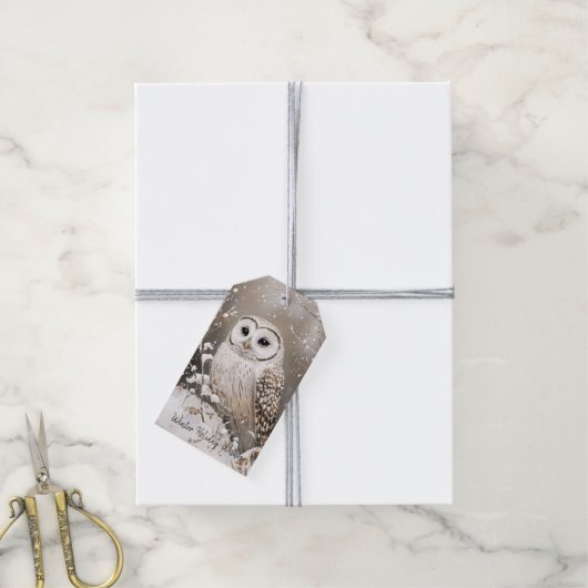 Woodland Owl Winter Christmas Cadeaulabel (Met Touw)