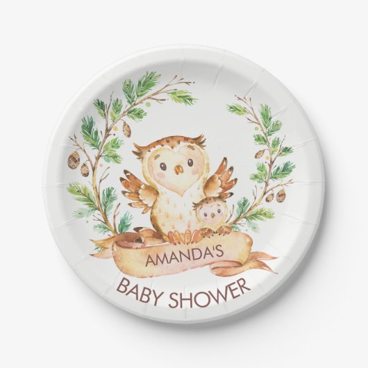 Woodland OWLS Baby shower 7" Bord (Voorkant)
