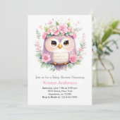 Woodland Owl's roze bloemenmeisje Baby shower Kaart (Staand voorkant)