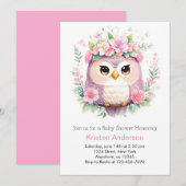 Woodland Owl's roze bloemenmeisje Baby shower Kaart (Voorkant / Achterkant)