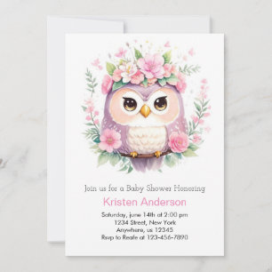 Woodland Owl's roze bloemenmeisje Baby shower Kaart