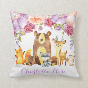 Woodland Paarse Bloemen Baby Meisje Kinderkamer De Kussen