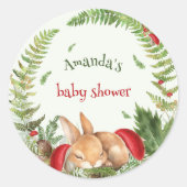 Woodland paddenstoel fuzzy bunny baby shower ronde sticker (Voorkant)