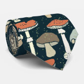 Woodland Paddestoelen Patroon Rustiek Stropdas (Opgerold)