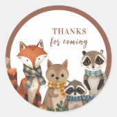 Woodland Party Animals: Bedankt voor de komst Ronde Sticker (Voorkant)