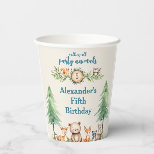 Woodland Party Animals Verjaardag Blue Party Papieren Bekers (Achterkant)