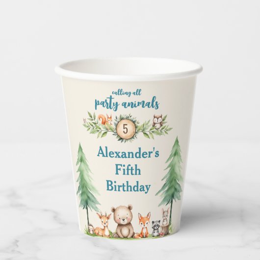 Woodland Party Animals Verjaardag Blue Party Papieren Bekers (Voorkant)