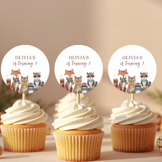 Woodland Party Animals Verjaardag Bos Dieren Ronde Sticker