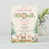 Woodland Party Animals Verjaardagsfeestje Uitnodig Kaart (Staand voorkant)