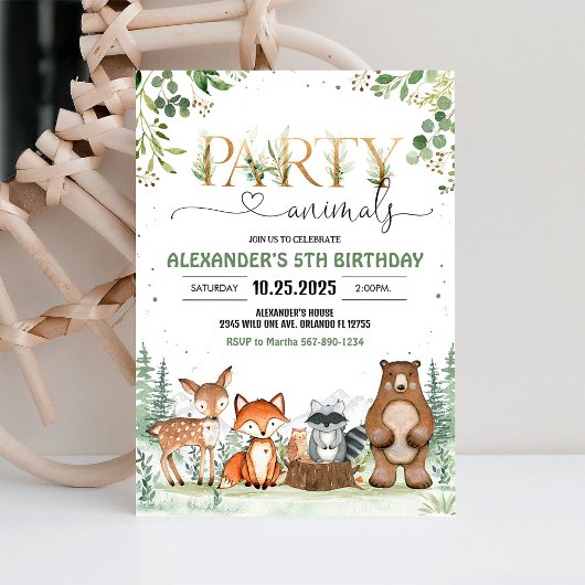 Woodland Party Creatures Thema Verjaardag Kaart