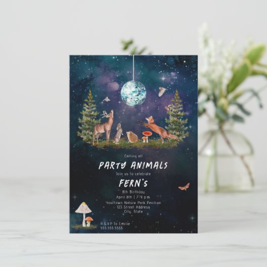 Woodland Party Dieren Galaxy Disco Verjaardag Kaart (Staand voorkant)