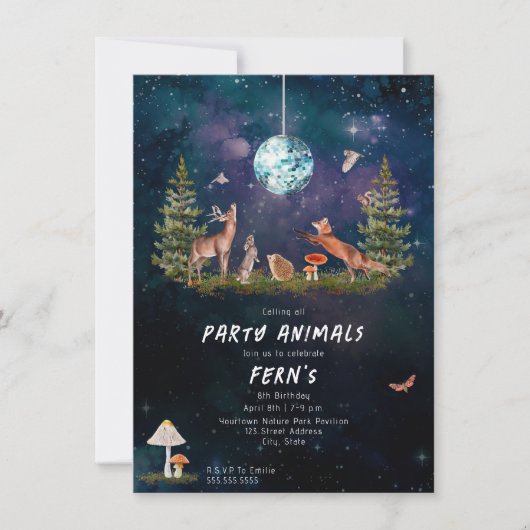Woodland Party Dieren Galaxy Disco Verjaardag Kaart (Voorkant)