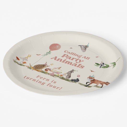 Woodland Party Dieren Roze Verjaardagsfeest Papieren Bordje (Gekanteld)