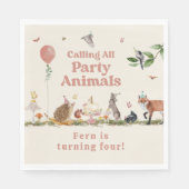 Woodland Party Dieren Roze Verjaardagsfeest Servet (Voorkant)