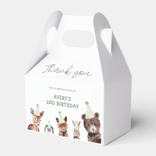 Woodland Party Dieren Verjaardag Bedankdoosjes (Voorkant Zijde)