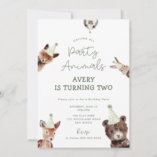 Woodland Party Dieren Verjaardag Kaart (Voorkant)