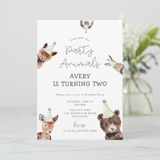 Woodland Party Dieren Verjaardag Kaart (Staand voorkant)