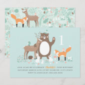 Woodland Party Eerste Verjaardag Uitnodiging (Voorkant / Achterkant)