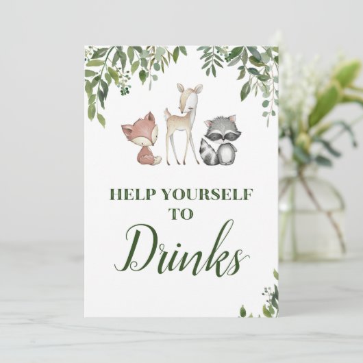 Woodland Party Sign - Drink station teken 5x7 Kaart (Staand voorkant)