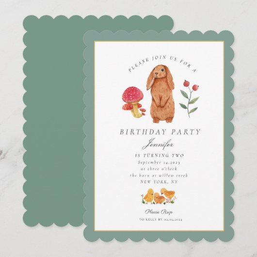 Woodland Pasen Waterverf Bunny Verjaardag Kaart (Voorkant / Achterkant)
