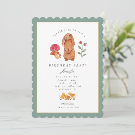 Woodland Pasen Waterverf Bunny Verjaardag Kaart (Staand voorkant)