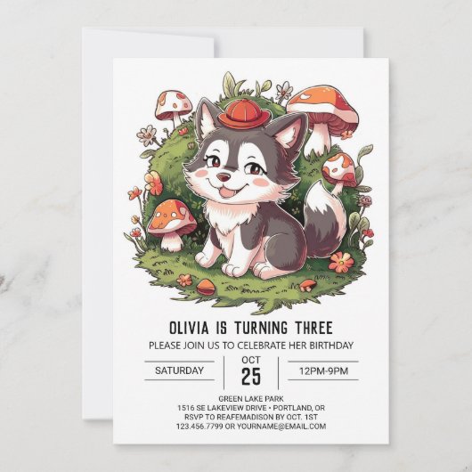 Woodland Pastel Digitale Wolf Verjaardag Kaart (Voorkant)