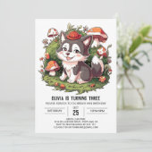 Woodland Pastel Digitale Wolf Verjaardag Kaart (Staand voorkant)