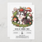 Woodland Pastel Digitale Wolf Verjaardag Kaart (Voorkant / Achterkant)