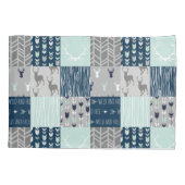 Woodland Patchwork in munt, marine en grijs Kussensloop (Achterkant)