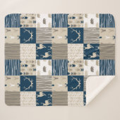 Woodland Patchwork Sherpa Blanket in Navy en Tan Deken (Voorkant (horizontaal))