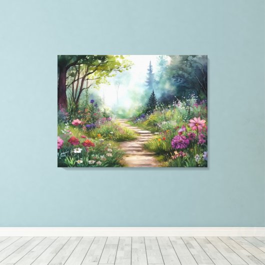 Woodland Path en wilde bloemen Canvas Afdruk (Insitu (Houten vloer))