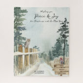 Woodland Path Optionele tekst Snowy Winter Kerstmi Legpuzzel (Verticaal)