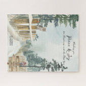 Woodland Path Optionele tekst Snowy Winter Kerstmi Legpuzzel (Horizontaal)