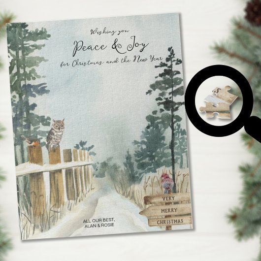 Woodland Path Optionele tekst Snowy Winter Kerstmi Legpuzzel