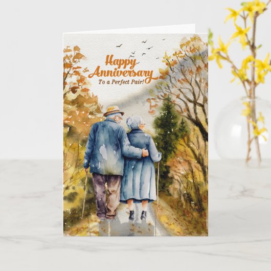 Woodland Path Senior Couple Wedding Jubileum Kaart (Gele Bloem)