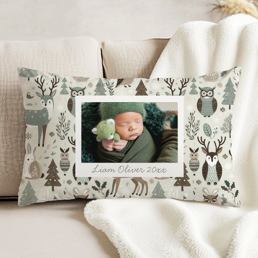Woodland Pattern Green Brown Custom Photo Nursery Accent Kussen