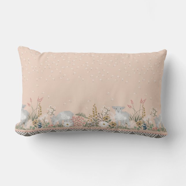 Woodland Peach Lamb Lumbar Pillow Kussen (Voorkant)