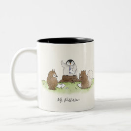 Woodland Penguin Teacher School Persoonlijke naam Tweekleurige Koffiemok