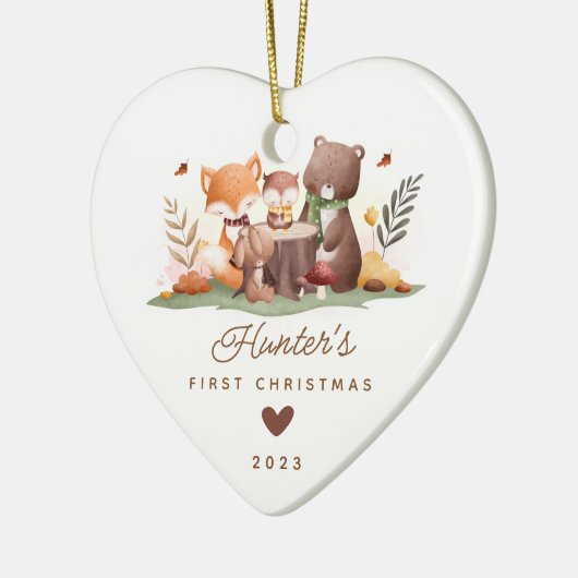 Woodland Photo Baby's Eerste Kerstmis Keramisch Ornament (Links)