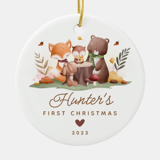 Woodland Photo Baby's Eerste Kerstmis Keramisch Ornament (Voorkant)