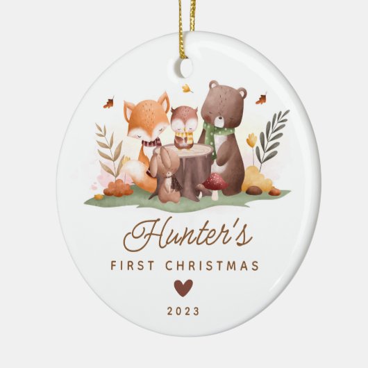 Woodland Photo Baby's Eerste Kerstmis Keramisch Ornament (Links)