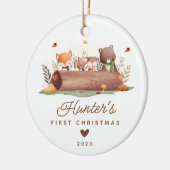 Woodland Photo Baby's Eerste Kerstmis Keramisch Ornament (Links)