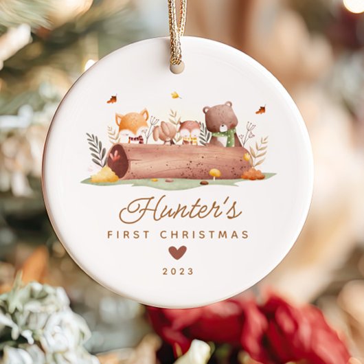 Woodland Photo Baby's Eerste Kerstmis Keramisch Ornament